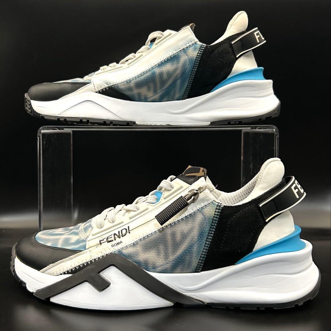 極美品】フェンディ フロー スニーカー ズッカ サイドジップ メンズ 青
