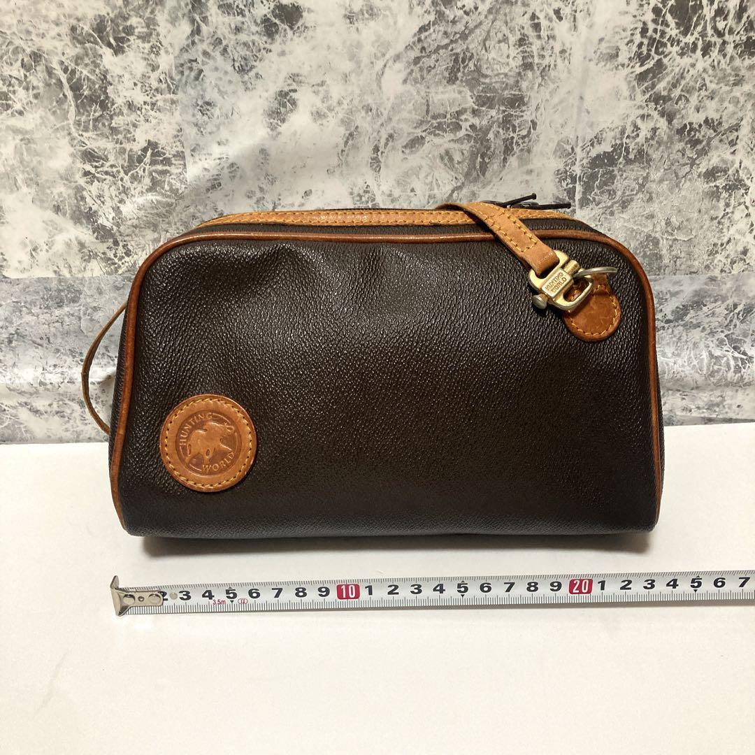 ハンティングワールド ショルダーバッグ ミニバッグ レザー 茶色 即日