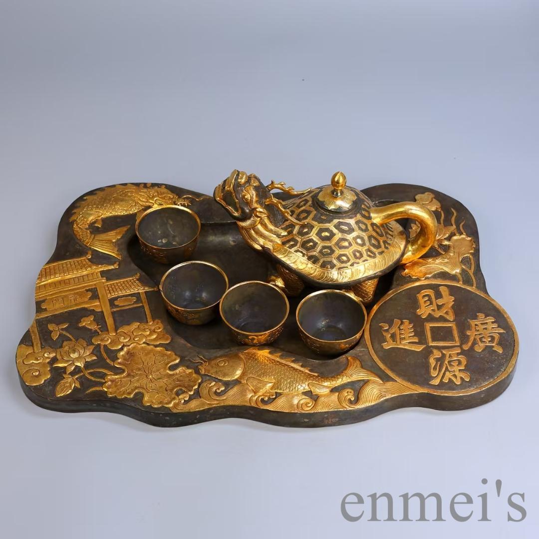 中国古美術 鏨刻酒器揃 描金 純銅製 茶道具 酒道具 宴席用 金属工芸 細密細工 中国古美術 鏨刻酒器揃 描金 純銅製 茶道具 酒道具 宴席用 金属工芸