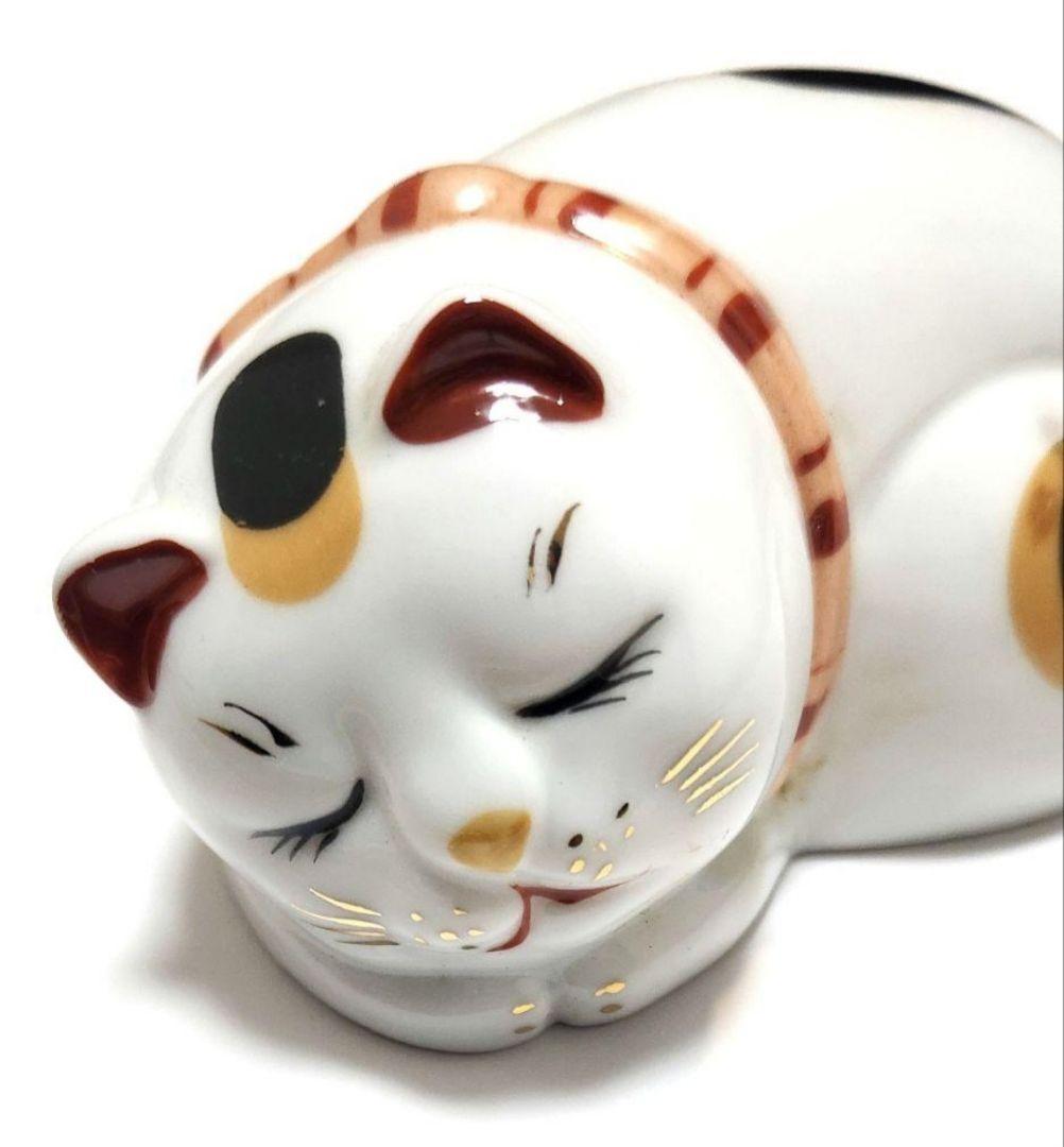 昭和レトロ 陶器 眠り猫 寝ている猫 置物 アンティーク 約11cm