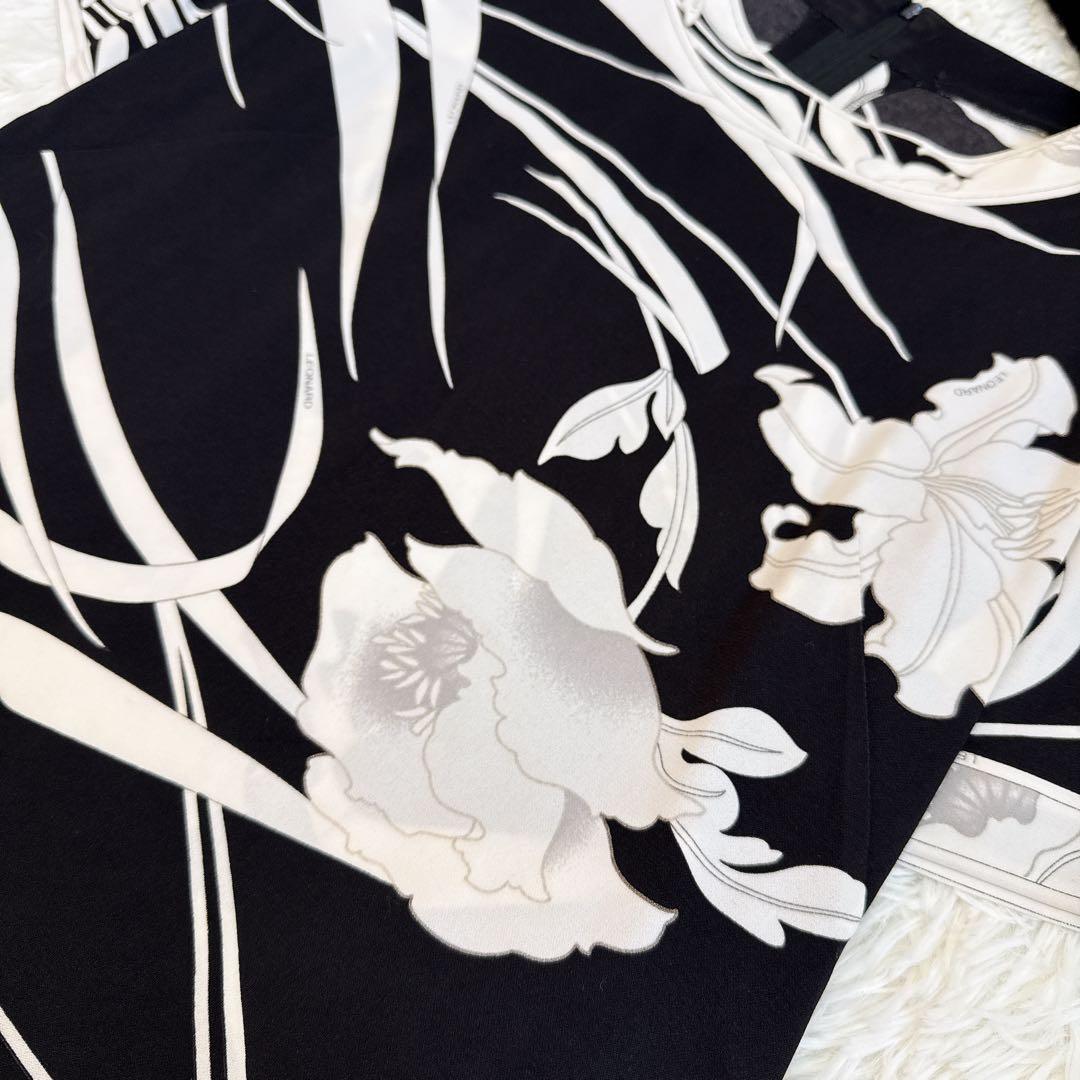 レオナール カットソー 高級✨ カンカン 花柄 トリム 半袖 ブラック