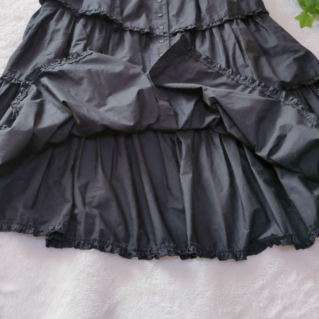 ワンダフルワールド 前開き ロングスカート ティアード ブラック