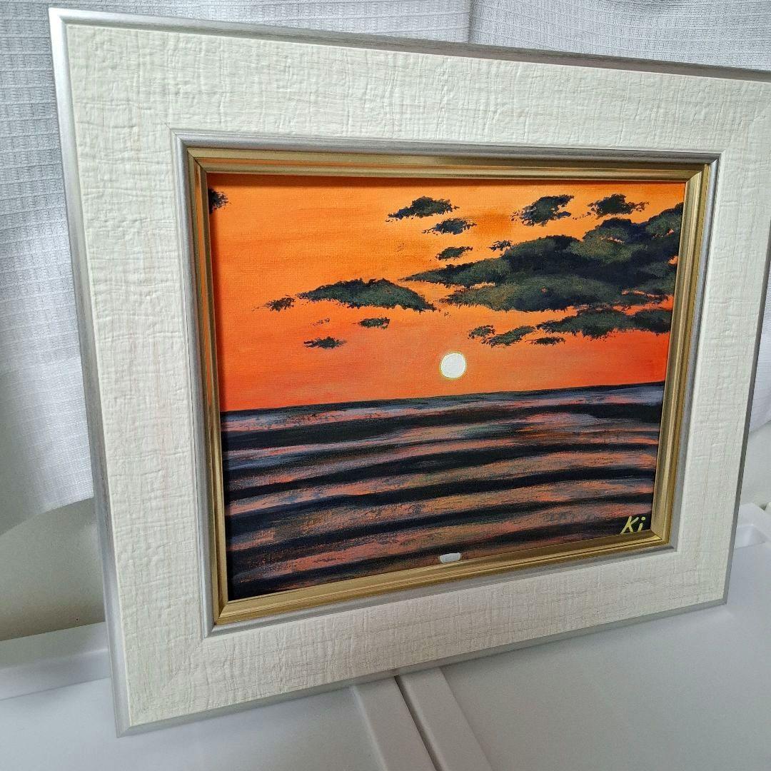 夕日と海のアクリル画 F3号 キャンバス 原画 アート 風景画 - メルカリ