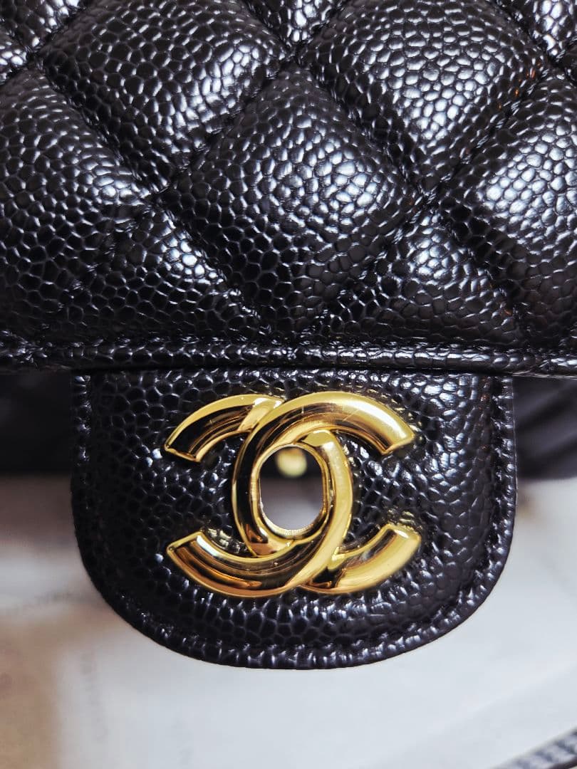 CHANEL ダブルチェーン フラップバッグ キャビアスキンゴールド