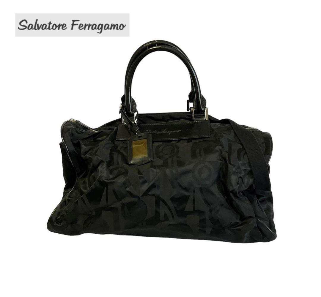 サルバトーレフェラガモ ナイロン レザー 総柄 2way ボストンバッグ 大容量
