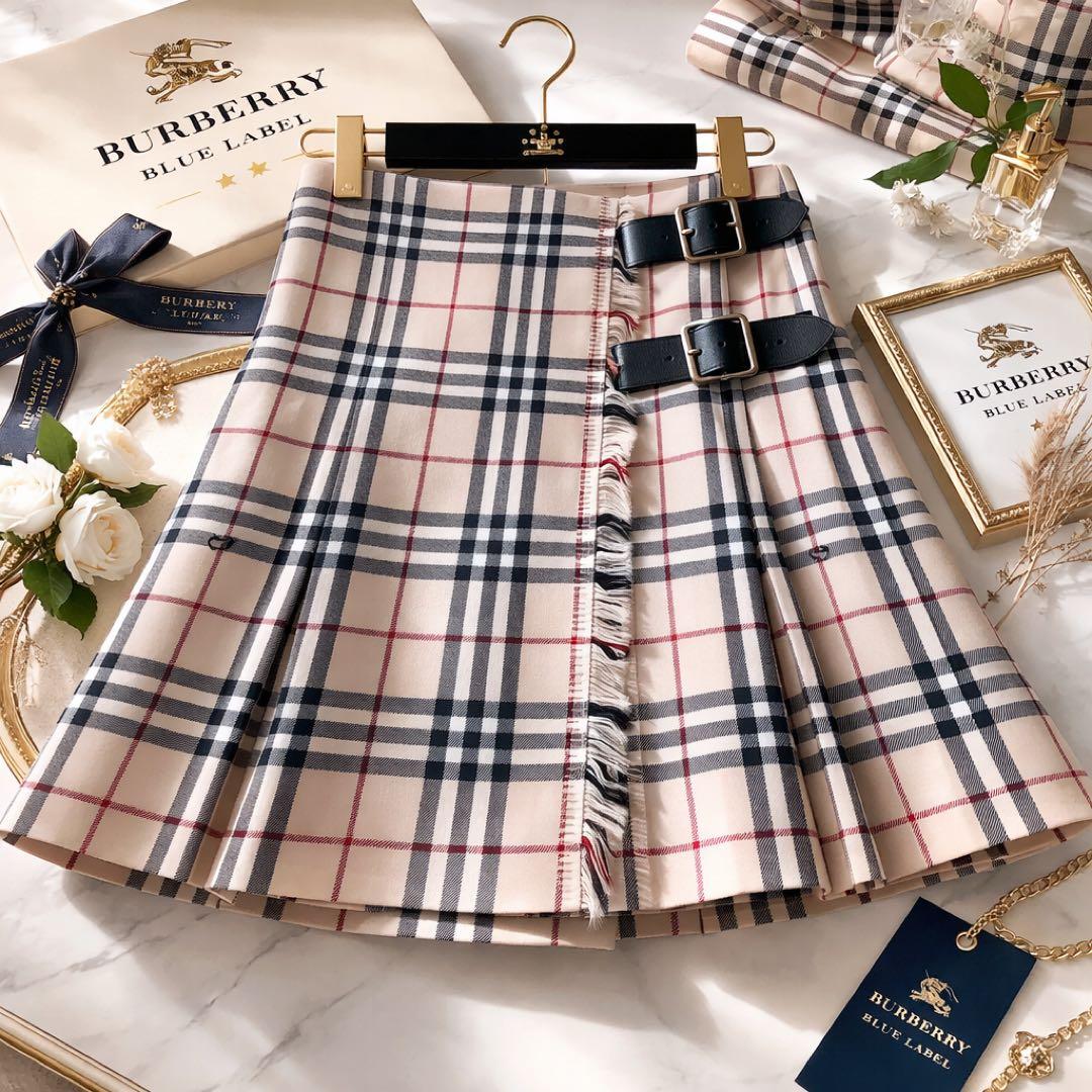BURBERRY BLUE LABEL巻きスカートノバチェック牛革ベルト 日本製