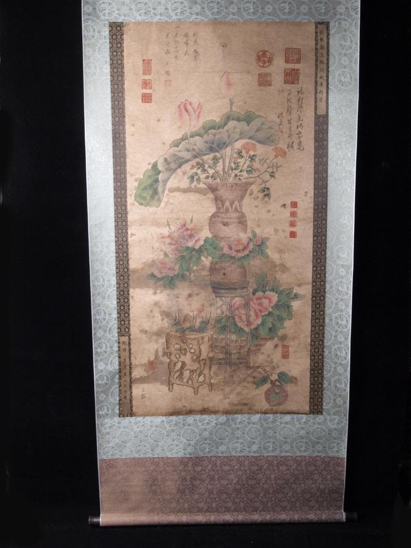 古民家整理品 中国五代作家 巨然作 掛け軸 肉筆水彩絵 AK538A14-3