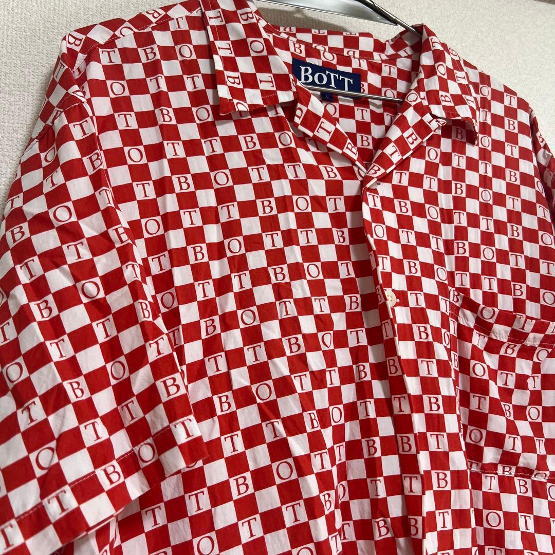 BoTT 半袖シャツ チェック柄 赤×白 ストリート 東京発ブランド サイズL