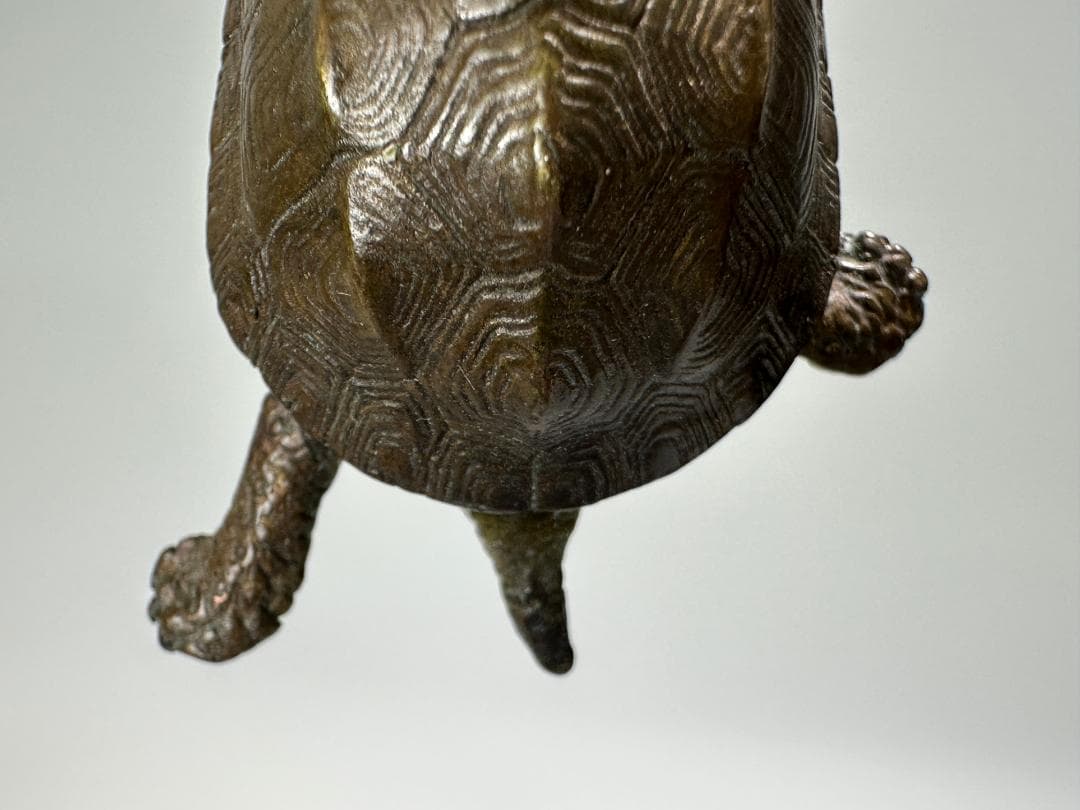 銅製 はた 在銘 亀 カメ 置物 頭尾可動式 鼈 細密細工 煎茶