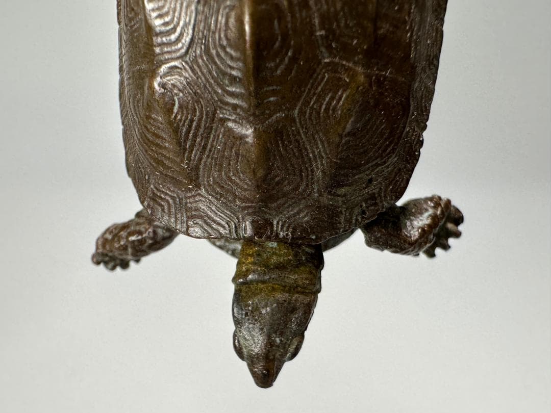 銅製 はた 在銘 亀 カメ 置物 頭尾可動式 鼈 細密細工 煎茶