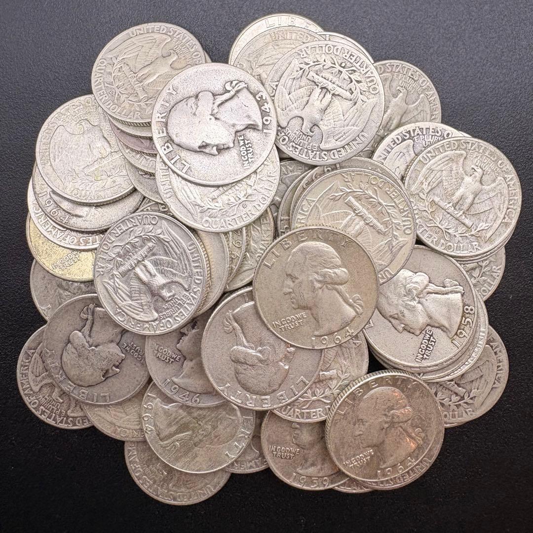 クォーターダラー ドル 70枚 1964年以前 アメリカ銀貨 25セント アメリカの銀貨✨クォーターダラー25セント/1964年 - メルカリ