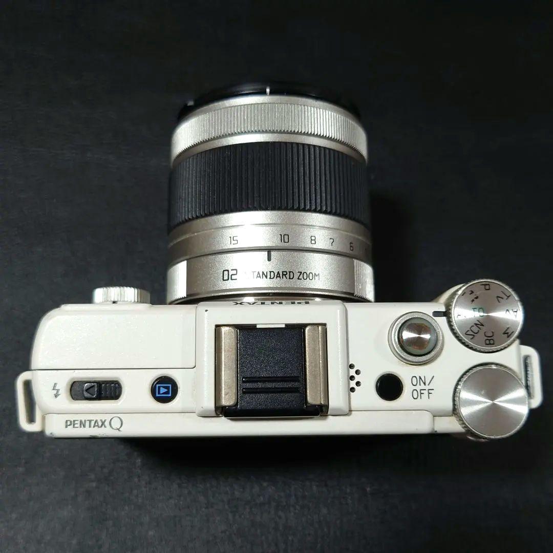 PENTAX Q ホワイト×ネイビー本革 02レンズ 純正バッテリー 純正充電器