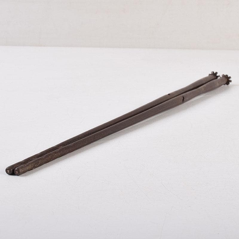 茶道具 釜師 高木治良兵衛作 金象嵌 梅頭鐵箸 火箸 共箱 M R9504