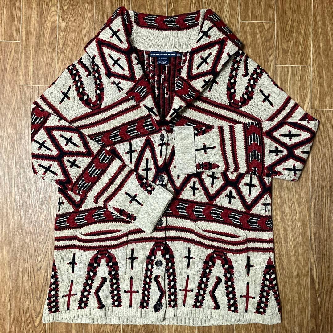 ラルフローレン ネイティブ柄 カシミヤ混カーディガン XL 滝沢眞規子