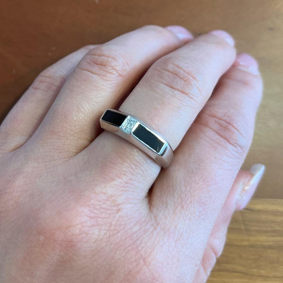 プラチナオニキスダイヤモンドリング　約12.5号 リング ペアリング PT900プラチナ 指輪 ペア オニキス ダイヤモンド