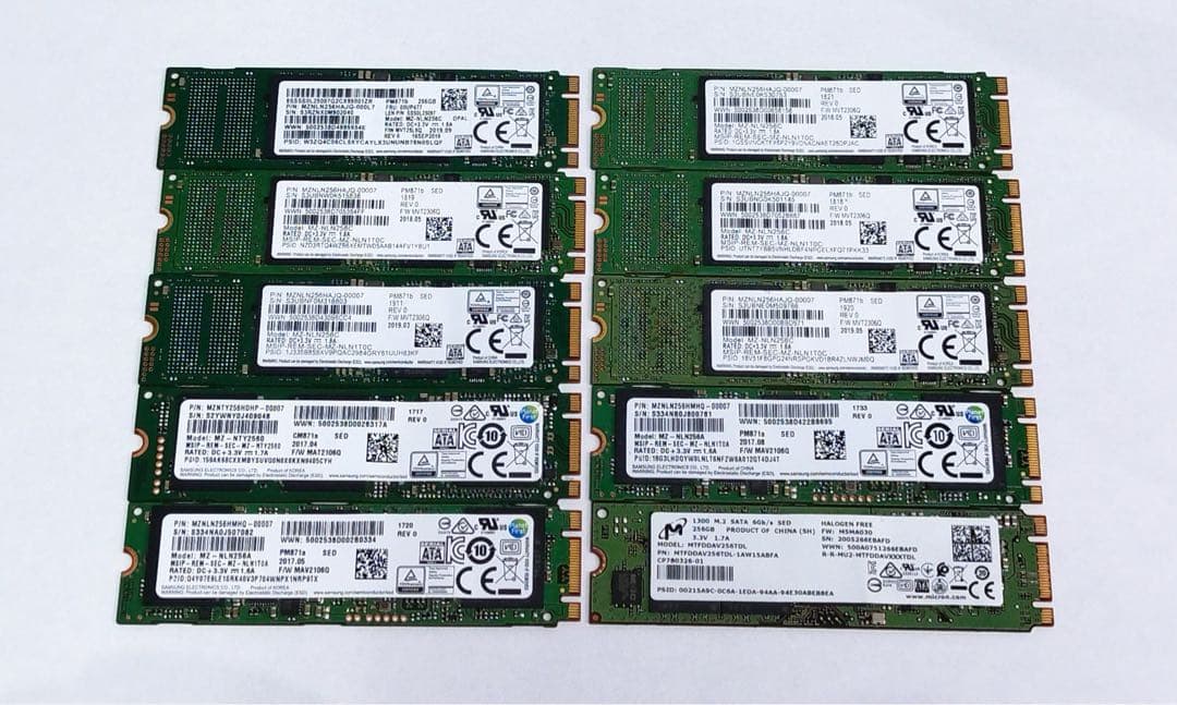 10枚セット 256GB M.2 SATA B&M key 2280 送料無料 パソコン用 中古 m.2 SATA SSD 2280 B&M 256GB 各メーカー 動作確認済