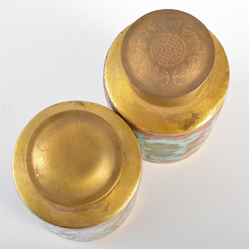 中国 古七宝琺瑯彩 花文 茶入 一對 M R6636 - メルカリ