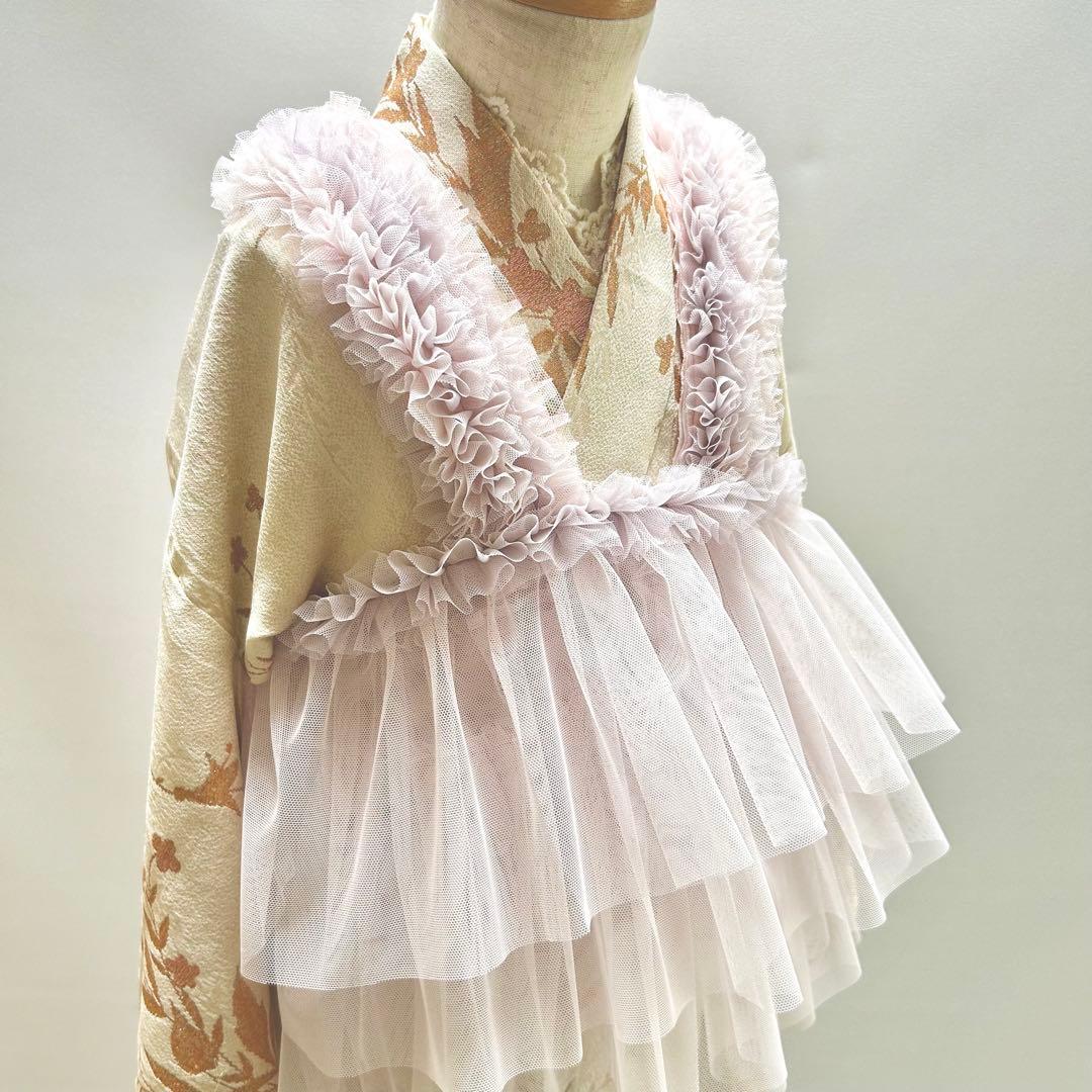 被布エプロン【 babyピンクラベンダーフリル】 チュール被布 七五三