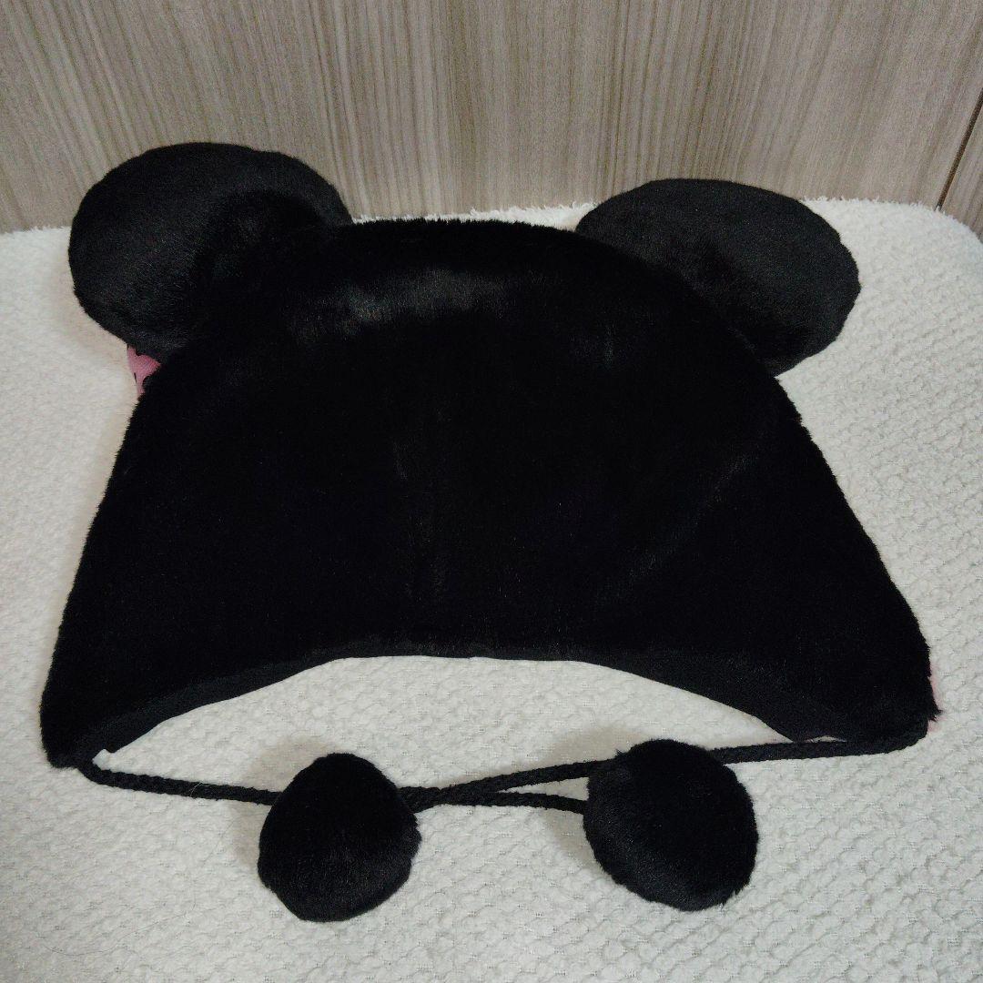 ディズニー ミニー 黒 ピンク 水玉 リボン ファンキャップ ビジュー