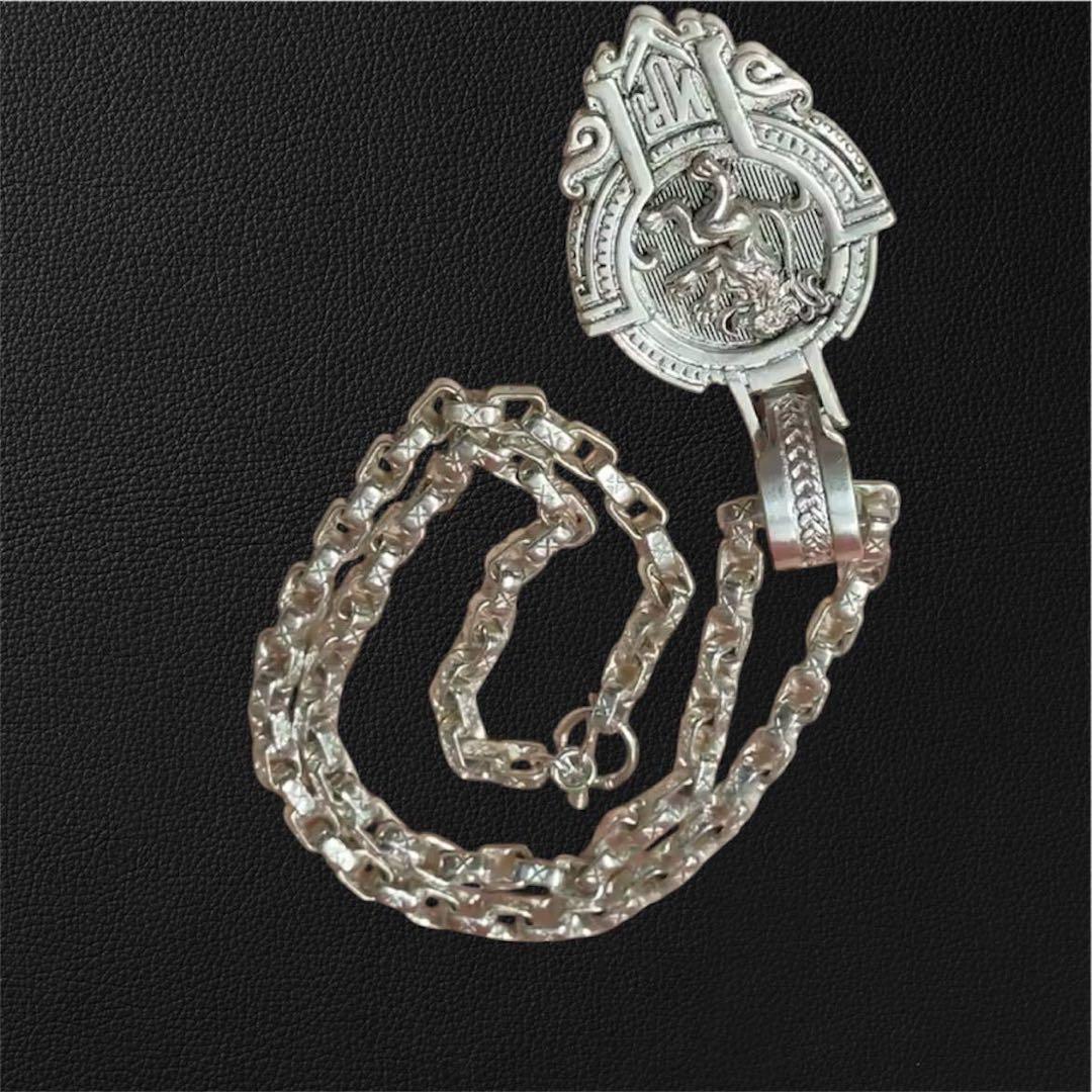 ライオン 銀ネックレス メンズネックレス S925刻印 ヴィンテージ 重厚