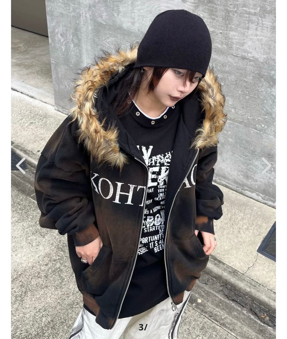 完売品】DYOG ファーパーカー y2k グランジ ジップパッカー ブラック