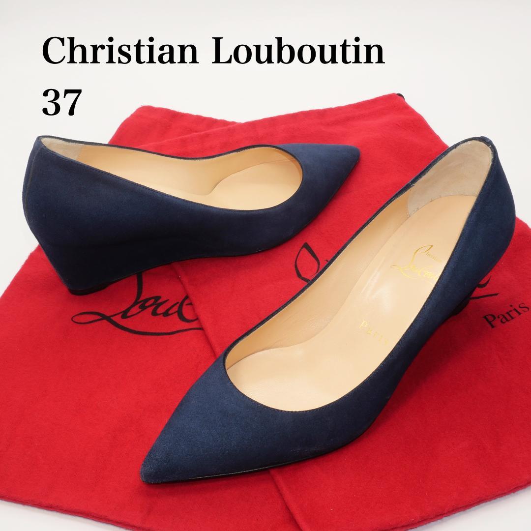 37　Christian Louboutin　ルブタン　紺　ウェッジソール Christian Louboutin クリスチャンルブタン パンプス レザー ブラック