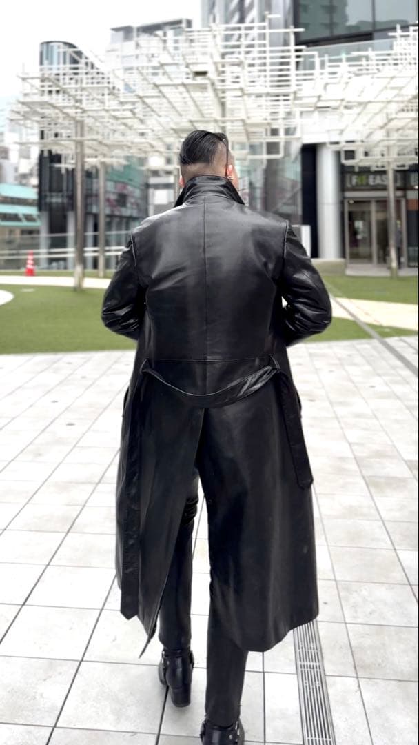 極上馬革 定価11.5万 日本製 レザートレンチコート スタンドカラー 黒