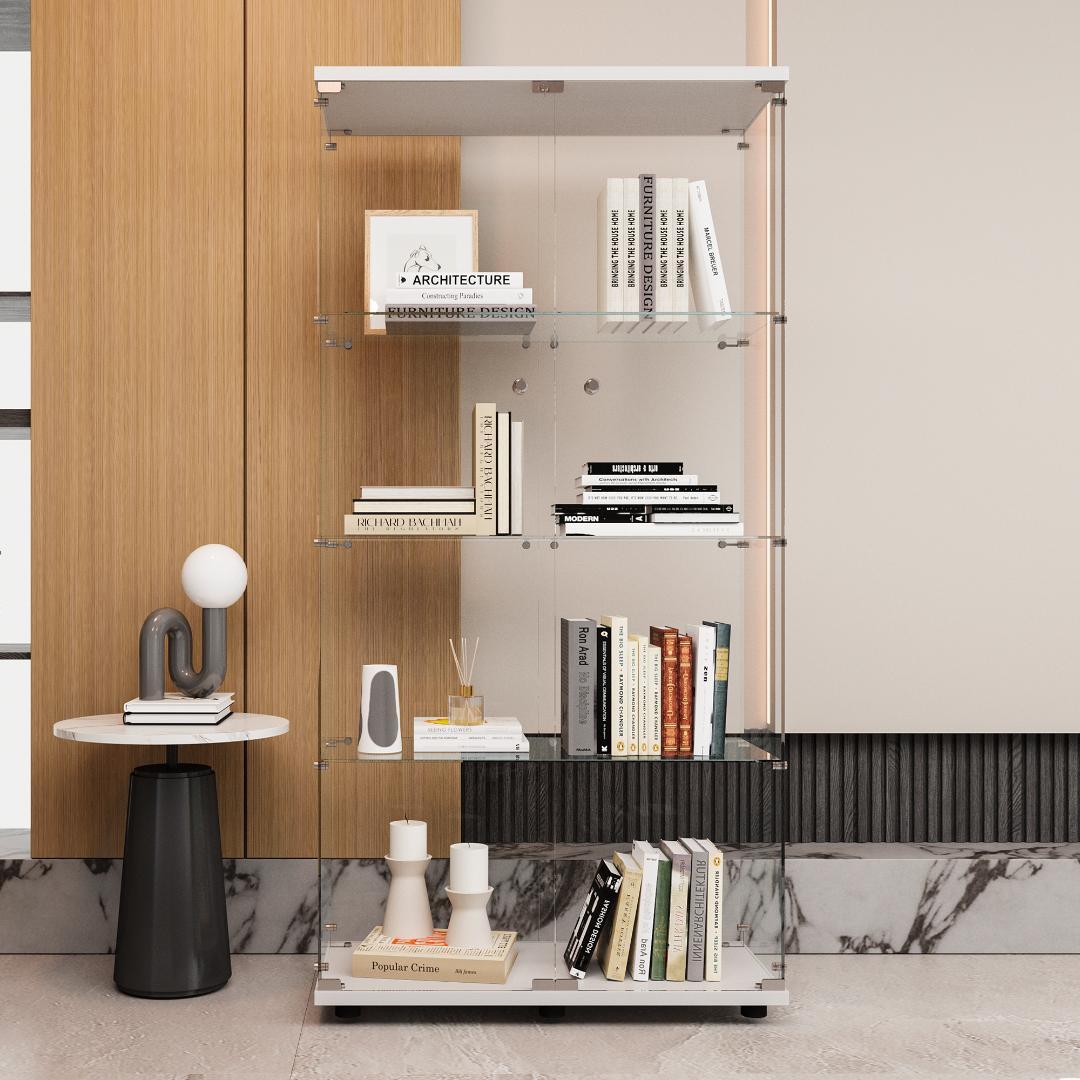 新品】4段ワイド白｜ガラスコレクションケース｜大人のフィギュア棚