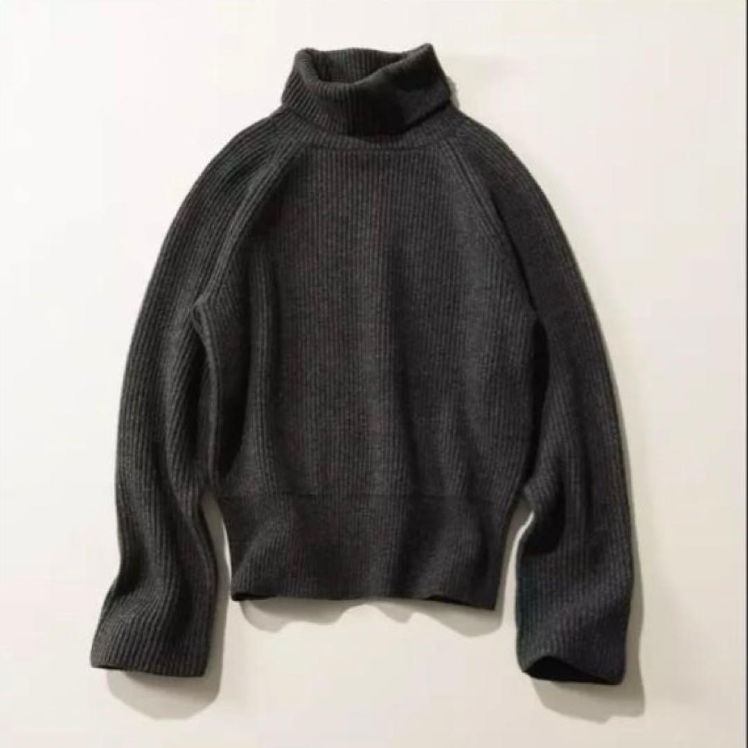 SINME グレー タートルネック ニットセーター 長袖 シンメ リブタートルニット グレー | SINME