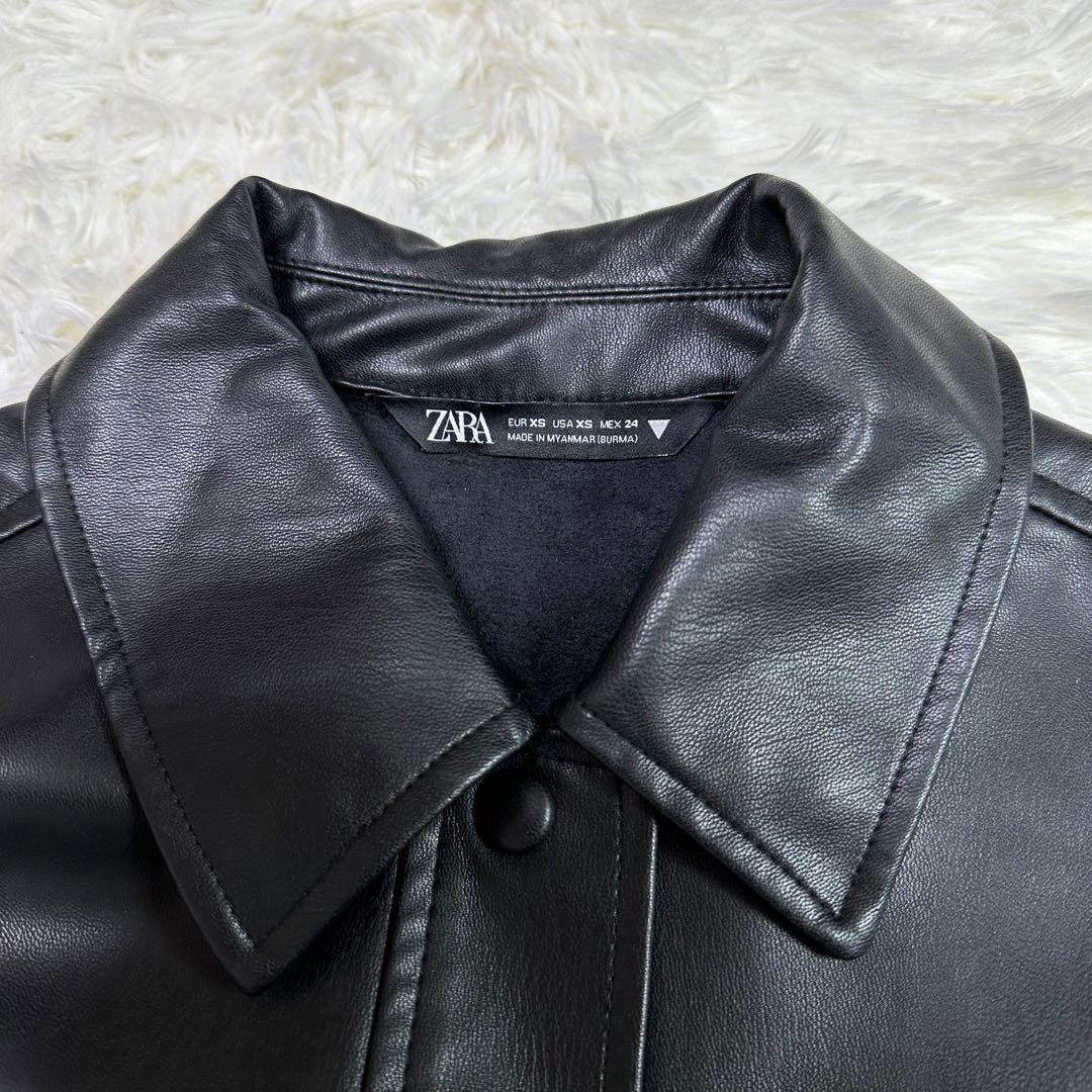 ZARA ザラ フェイクレザー シャツジャケット オーバーサイズ ブラック