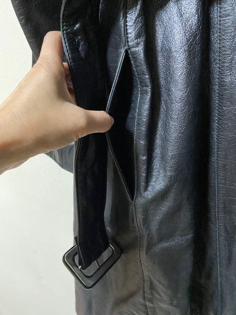 ALBAROSA ブラックレザーロングコート(ベルト付) - メルカリ