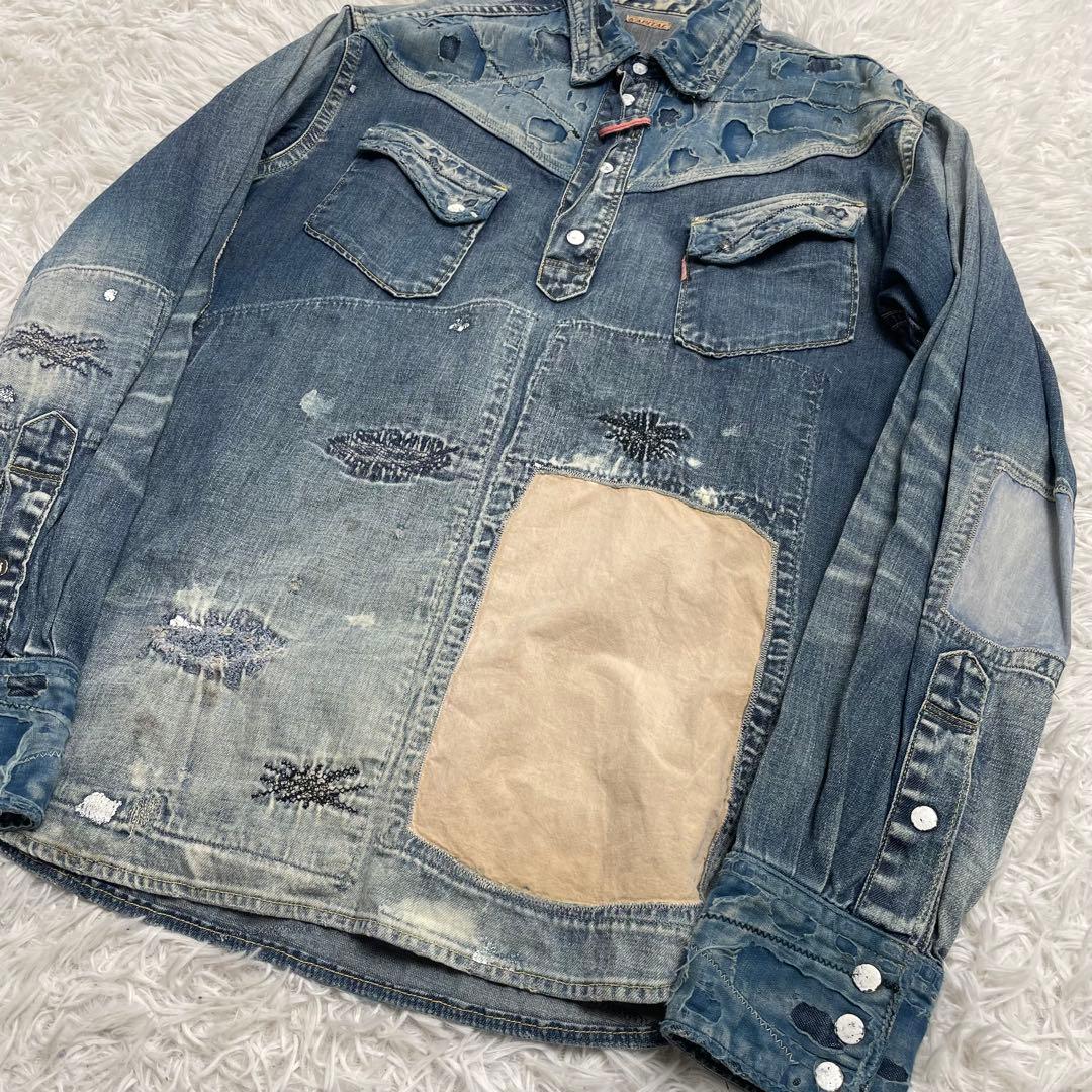 名作】KAPITAL キャピタル ダメージ 刺し子 襤褸 ボロ デニムシャツ