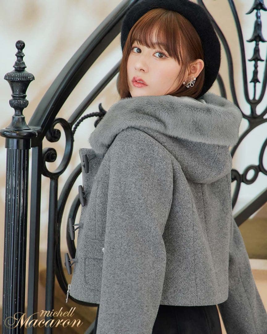 完売品ミシェルマカロンショートダッフルコート♡新品タグ付グレーXS