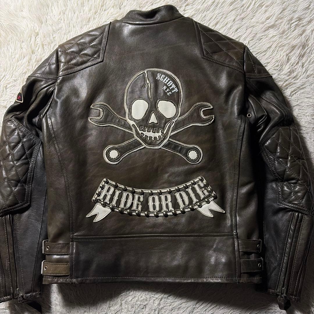 m*h様 【雰囲気抜群】schott ライダースジャケット ダブル 本革 ワッペ
