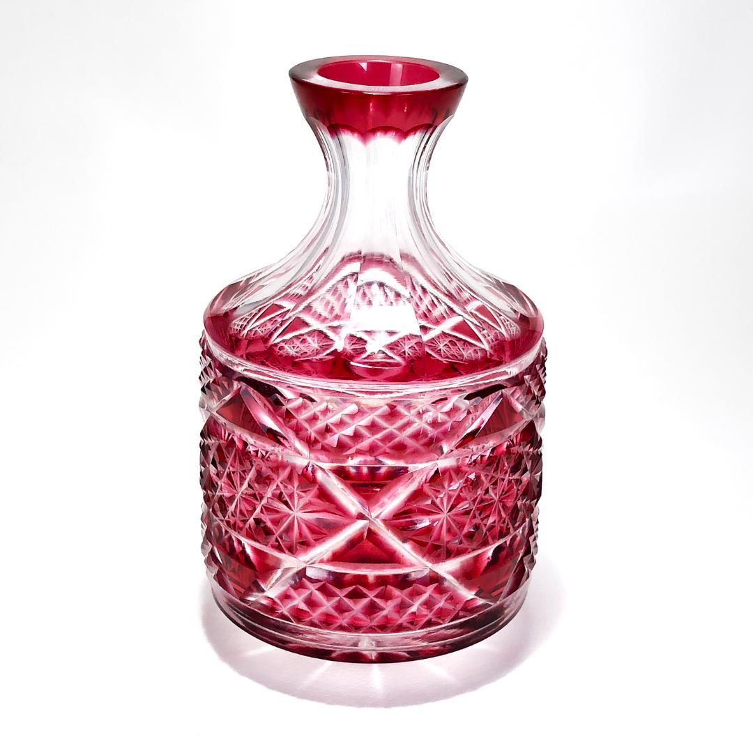 美品・希少・箱付き】ヤマザキガラス／薩摩切子 徳利／色被ガラス・菊