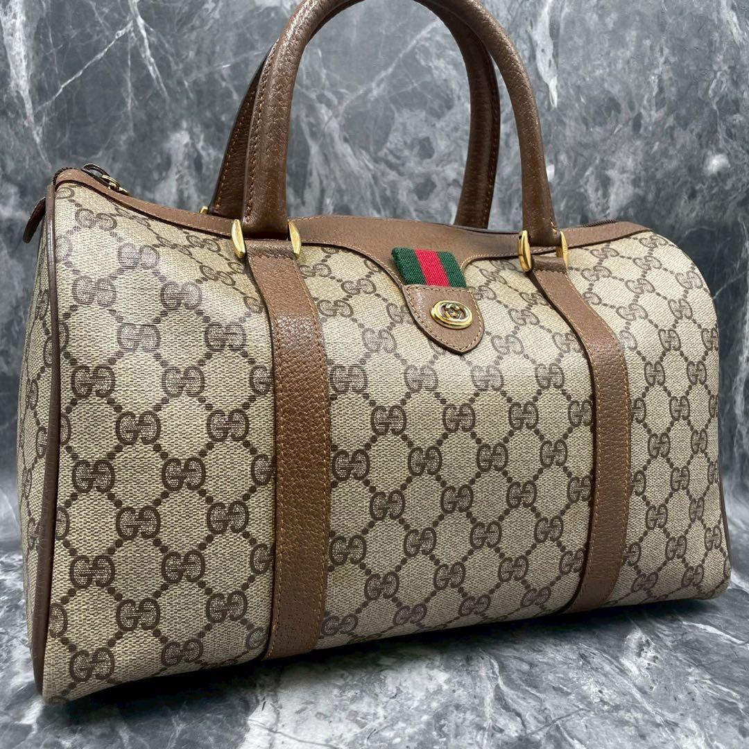 ✨美品✨GUCCI GG シェリーライン ボストンバッグ ブラウン 金具