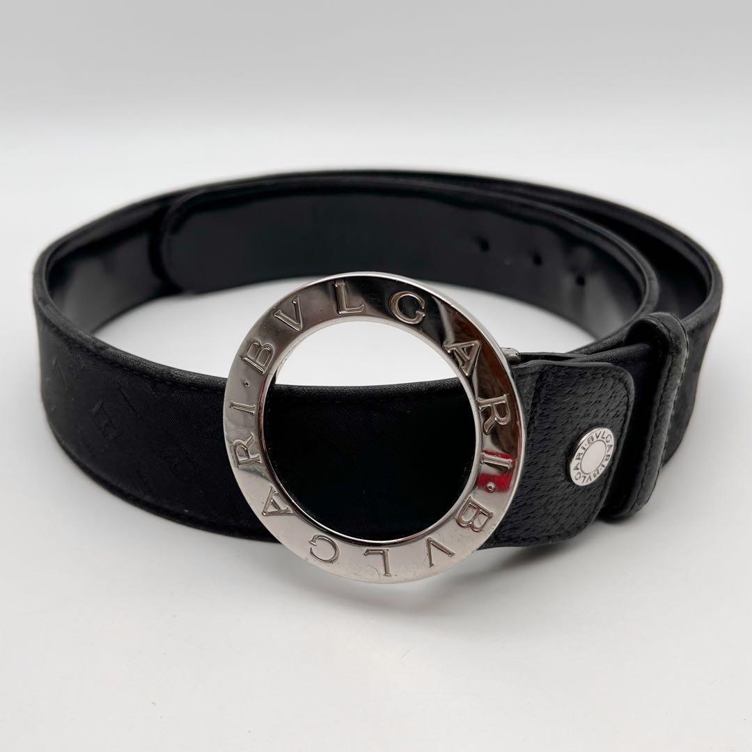 ブルガリ ロゴマニア ベルト ビーゼロ レザー 黒 シルバー 105/42