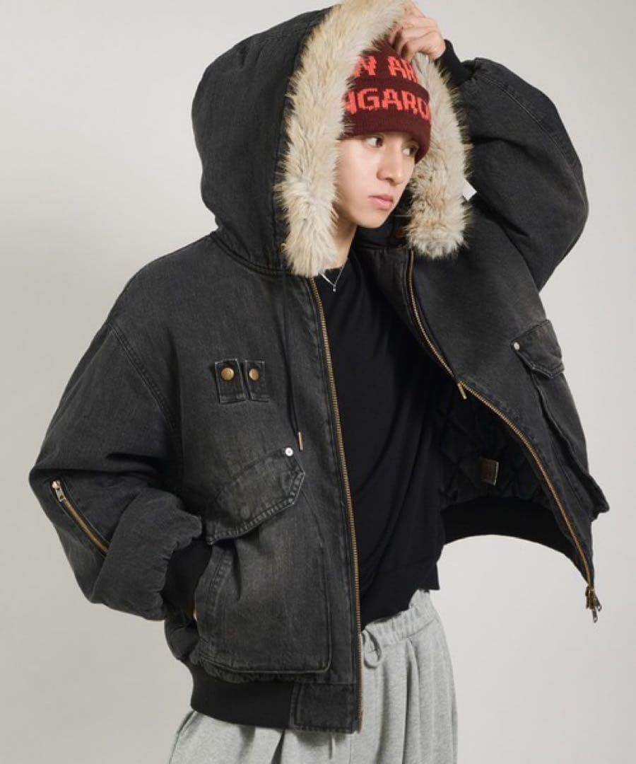 perushu ヴィンテージライクデニムフードファーブルゾン - メルカリ