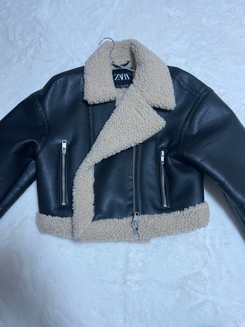 ZARA レザー ボアジャケット S黒/ベージュ - メルカリ