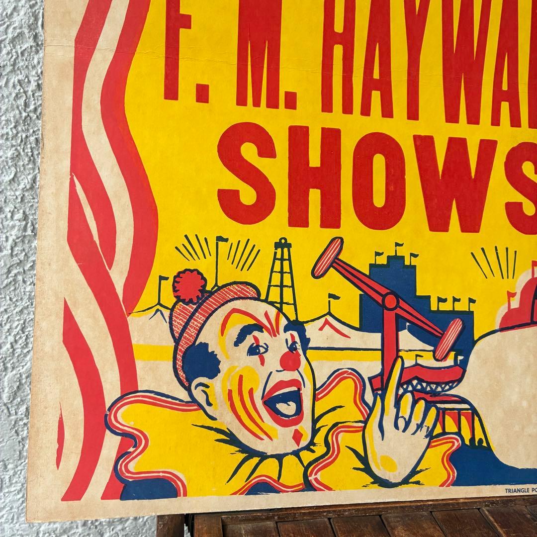 希少レアBIG！50's〜アメリカアンティークピエロ道化師サーカス遊園地広告