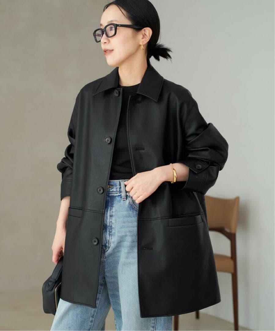 Plage Leather Like Car コート ブラック 38 - メルカリ