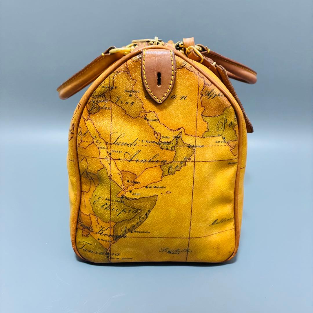 プリマクラッセ 世界地図柄 PVC×レザー ハンドバッグ ミニボストン