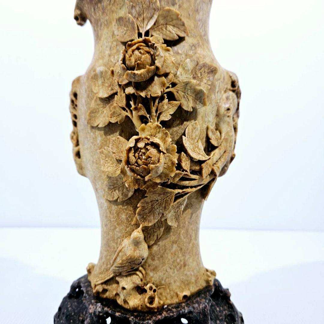 中国 石細工 花瓶 彫刻 天然石 オブジェ 美術品 中国工芸 骨董品