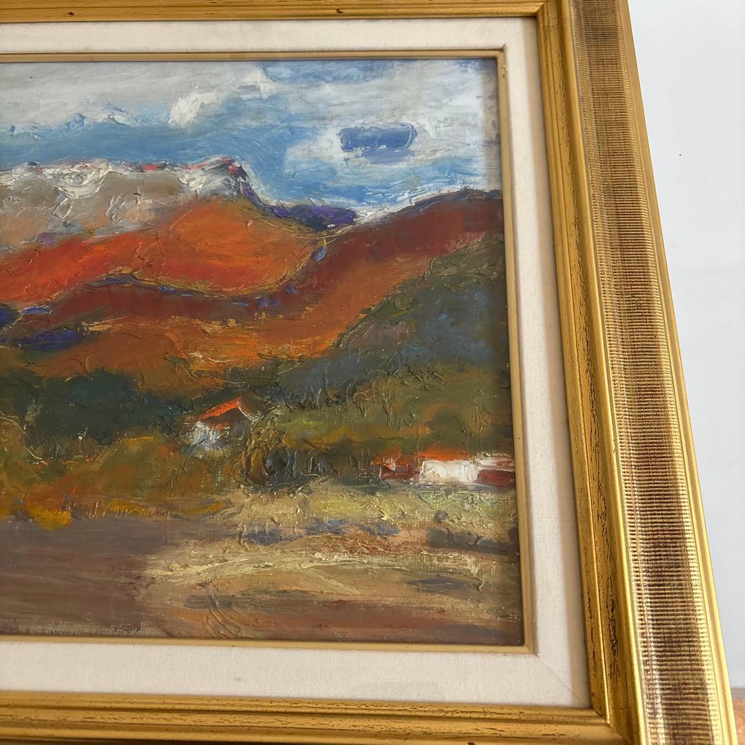 光風会所属 神谷昇子 大山の風景 油彩画 金色フレーム