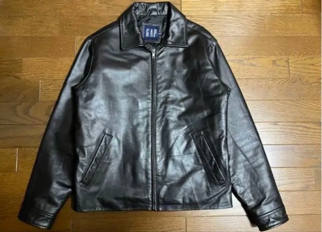 GAP ブラックレザーシングルライダースジャケット