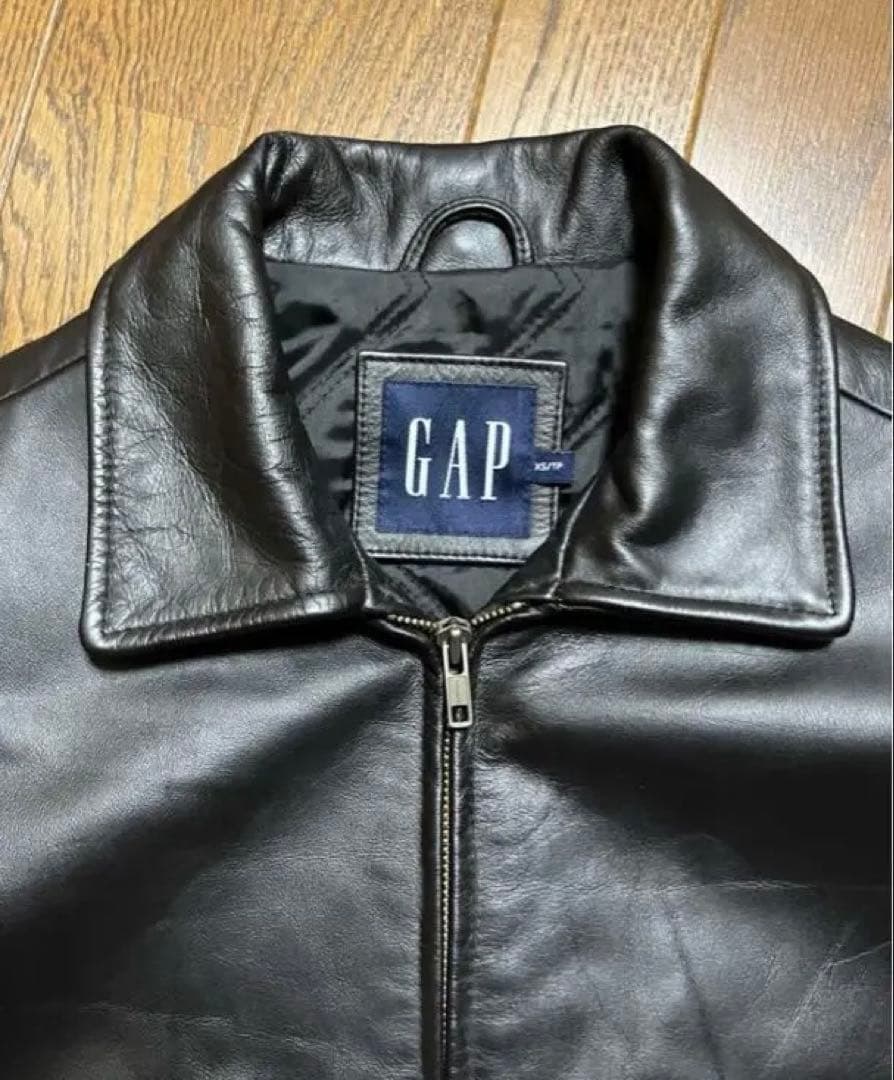 GAP ブラックレザーシングルライダースジャケット