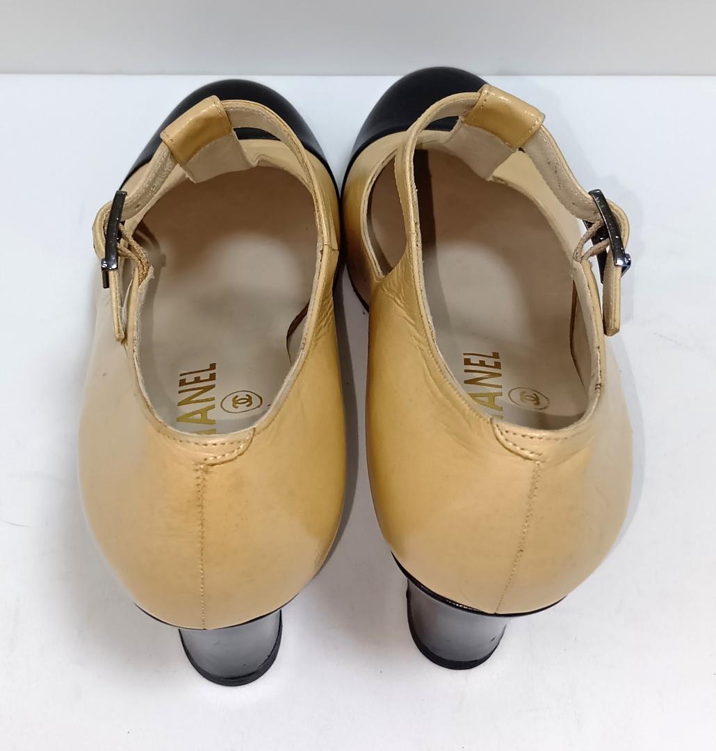 【リペア済】シャネル 23.5cm パンプス ココマーク バイカラー ストラップ