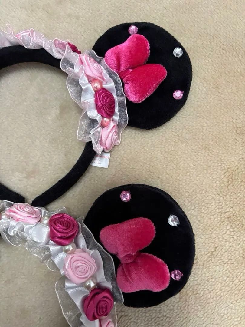 ディズニー カチューシャ ミニー ピンク フリル レース 薔薇 花 リボン