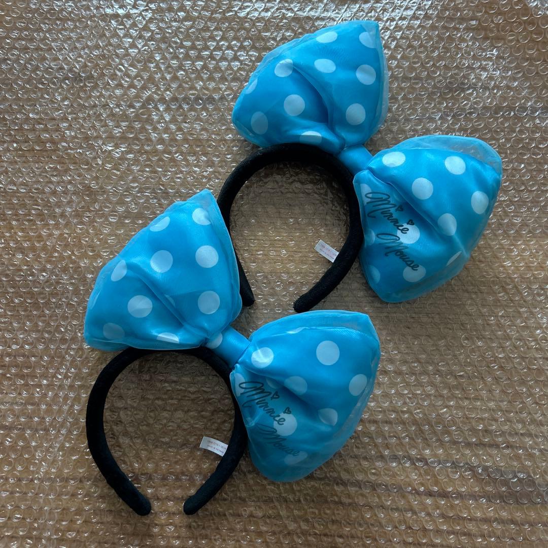 ディズニー カチューシャ リボン 水色 2個 シフォン ドット 水玉 レア