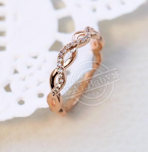 R-019 ローズゴールド インフィニティリング 指輪 クリスタルストーン